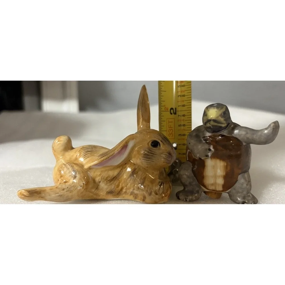Vintage Japan Rabbit Turtle Salt Pepper Shakers Ceramic Figurines Cork Stoppers
